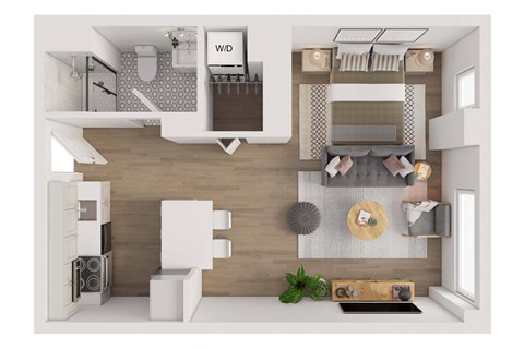 Floor plan for studio, 1 bath, 516 sqft